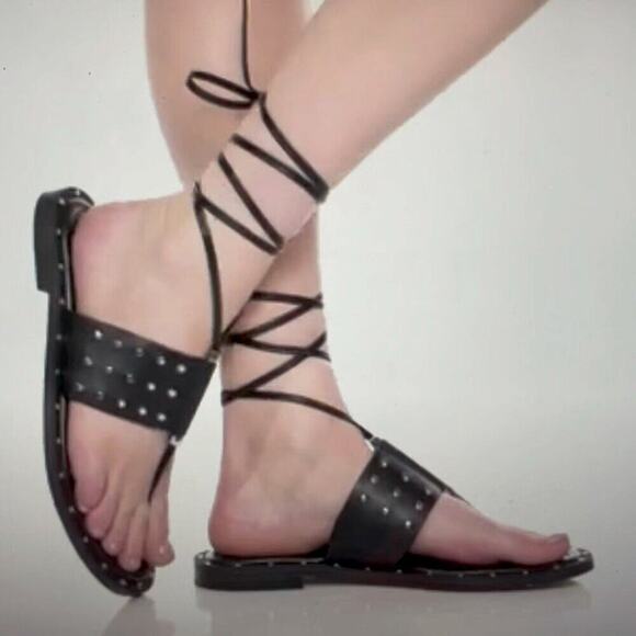 MICHAEL Michael Kors | Black Jagger Ankle-Tie Studded Leather Sandal | Size 7 - Picture 3 of 13